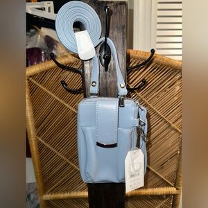 Time and Tru Light Blue Leather Crossbody Bag